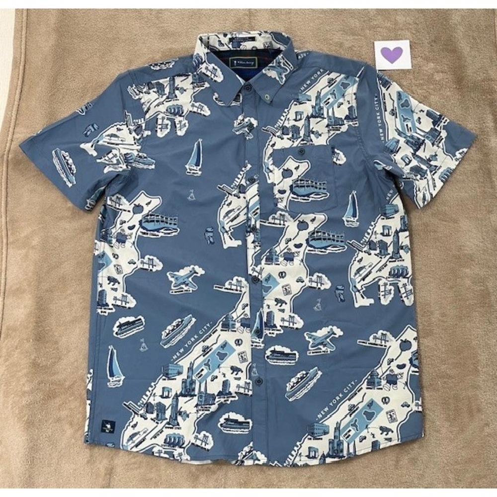 William Murray men's size L blue Golf NEW YORK CITY Going Downtown Button Up EUC